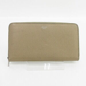 Celine Round Zip Long Wallet Beige Leather